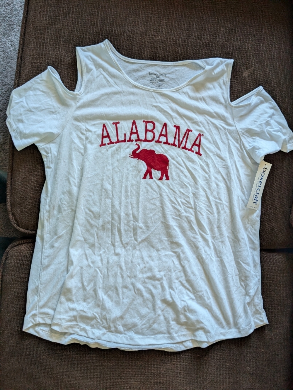 boxercraft White Cold-Shoulder Alabama Tee with Red Logo